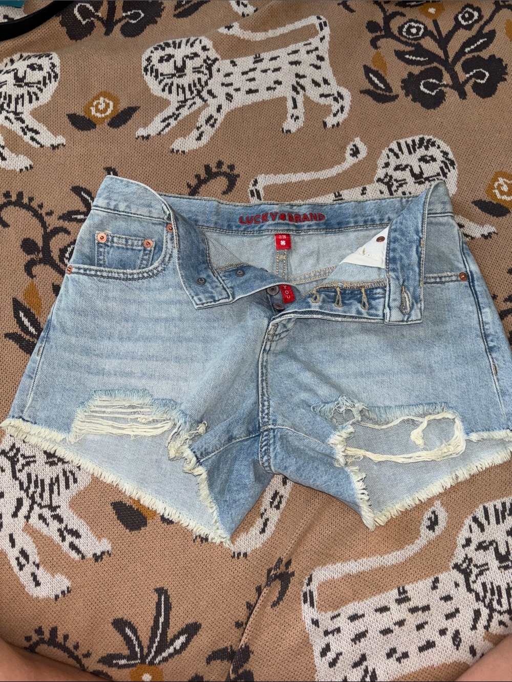 Lucky Brand Washed Light Blue Distressed Denim Cutoff Shorts
